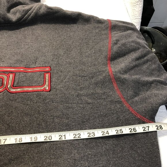 Fubu Charcoal Gray Hoodie Sweatshirt Red Accents Drawstring Hood Mens Size L - Picture 11 of 12